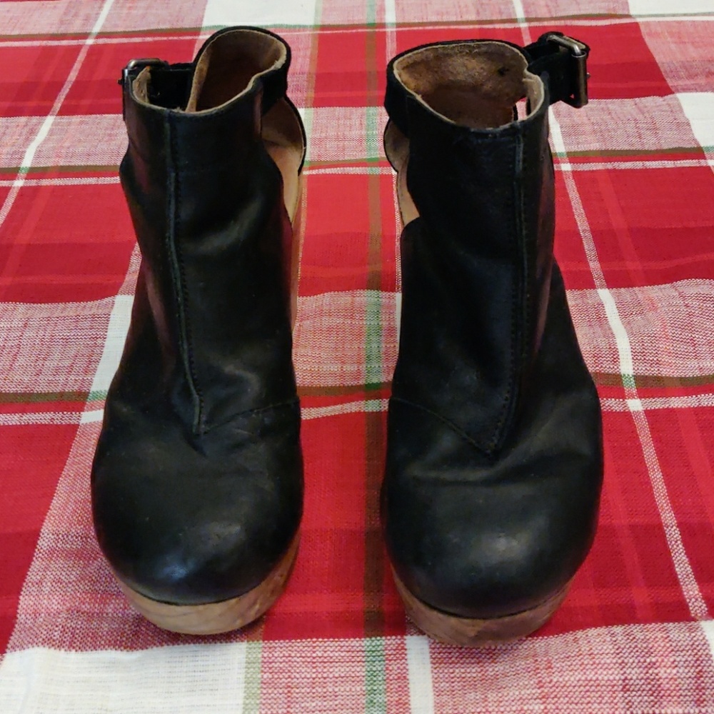 Free People | Black Leather Buckle Heel Clogs